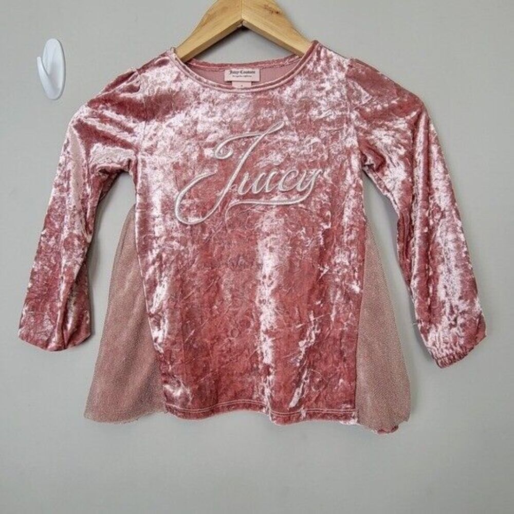 juicy couture girls pink crushed velvet velour long sleeve shirt 5 spellout